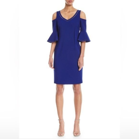 Teri Jon by Rickie Freeman Cold Shoulder Sheath Dress in Royal Blue Size 2 - Picture 1 of 12